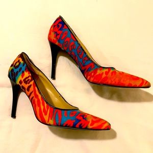 Colorful animal print fabric heels | size 6 | pointy toe